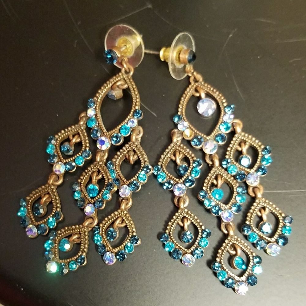 costume jewelry blue Sparkle stud drop earrings